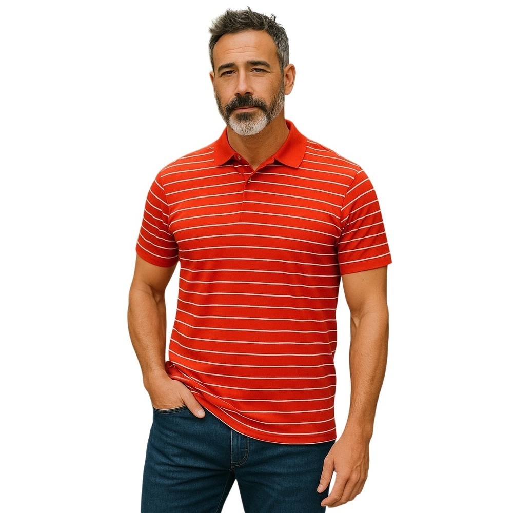 Nwot St. Andrew’s of Scotland golf Polo shirt Orange/blue/White Stripes small